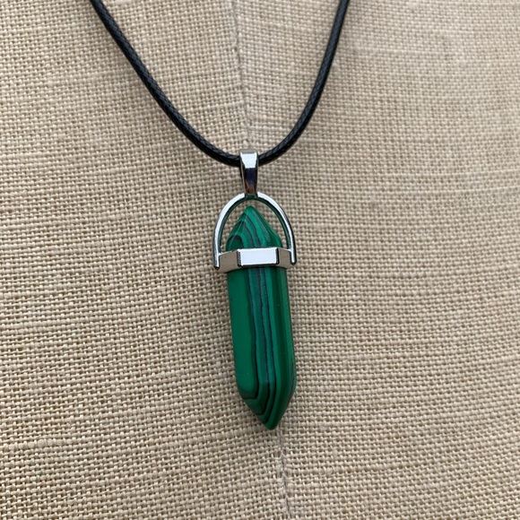 Handmade Malachite Stone Dagger Amulet Necklace - Picture 5 of 11